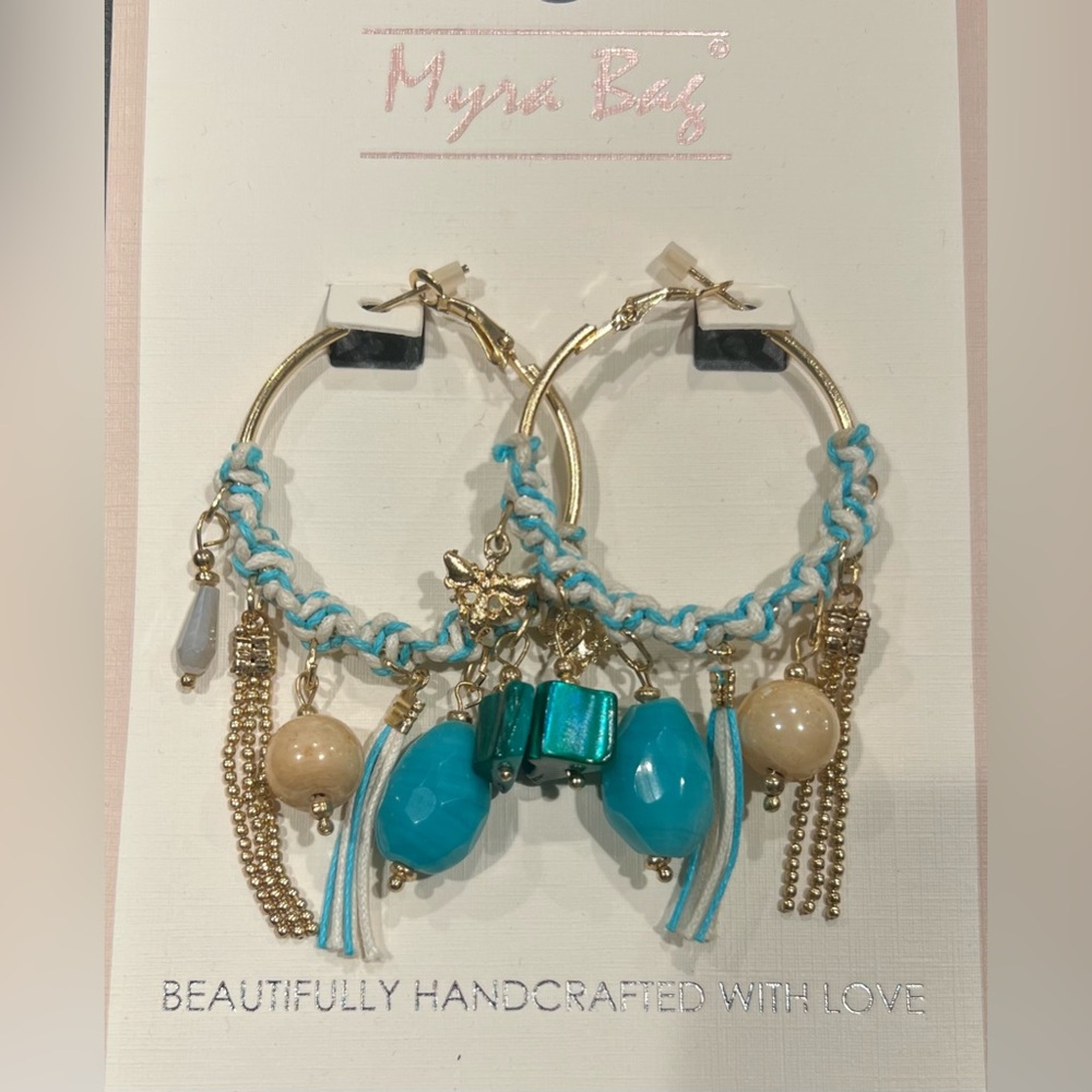 Myra Bag Gold and Blue Hoop Earrings NEW
